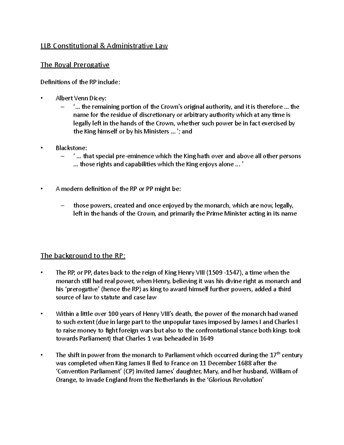 The Royal Prerogative - LLB Constitutional & Administrative Law The ...