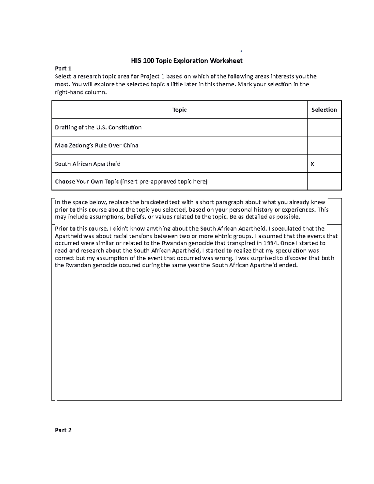 HIS 100 Topic Exploration Worksheet - HIS 100 Topic Exploration ...