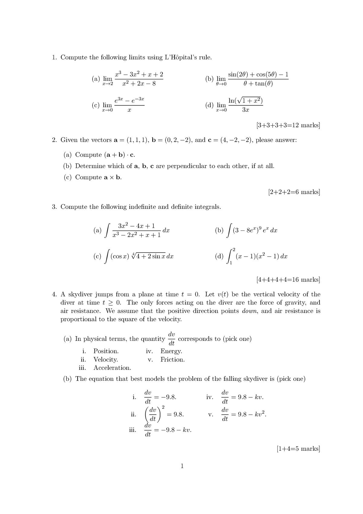 Final Exam MME1 SP2 2018 - Compute the following limits using L ...