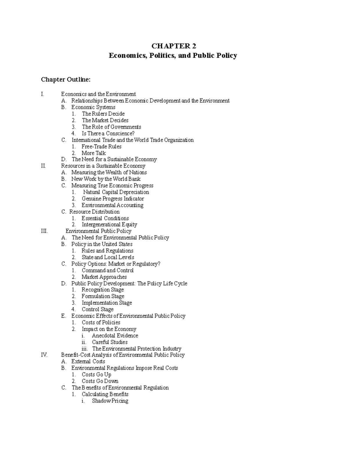 Chapter 2 - Lecture notes 1 - CHAPTER 2 Economics, Politics, and Public ...