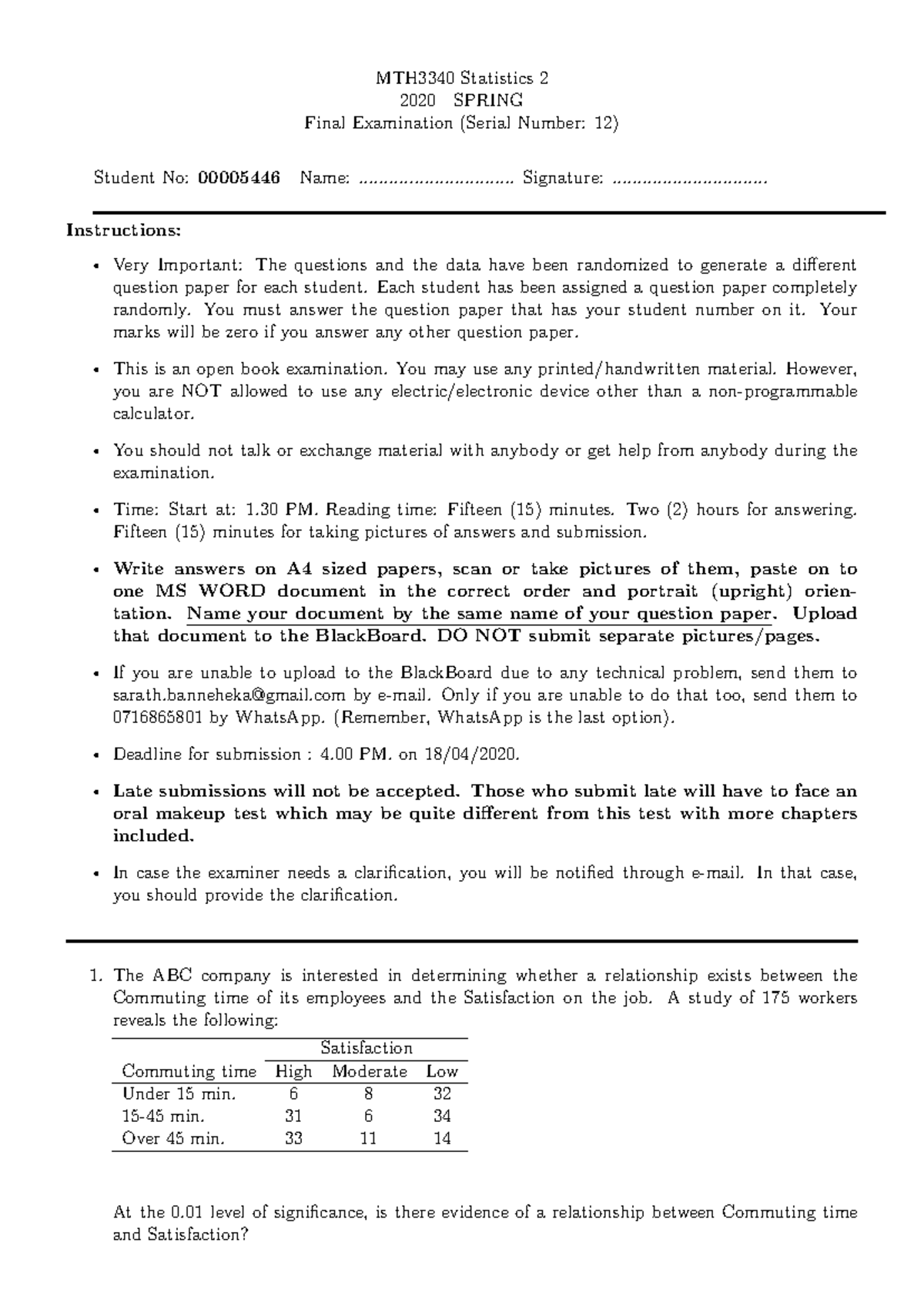 MTH3340 final 12 00005446 - MTH3340 Statistics 2 2020 SPRING Final ...