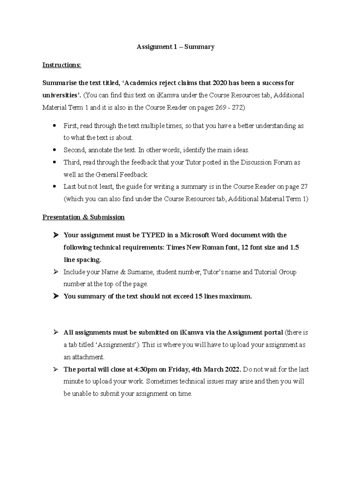 how to write a good summary for assignment