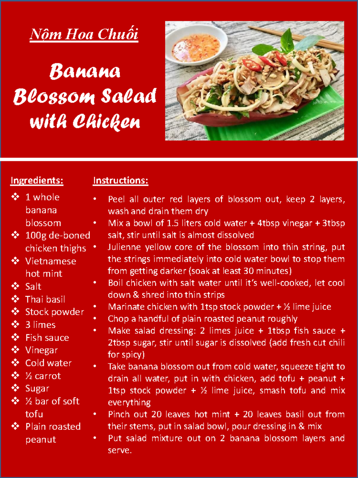 Banana Blossom Salad with Chicken Nộm Hoa Chuối Banana Blossom Salad