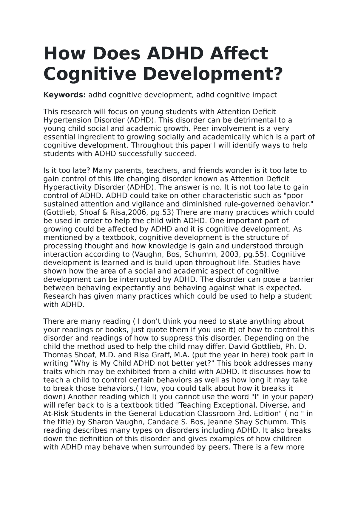 cognitive characteristics of adhd