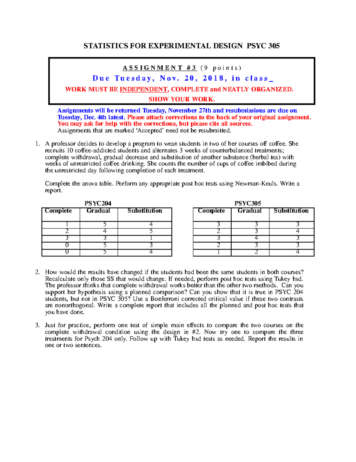 statistics experimental design questions