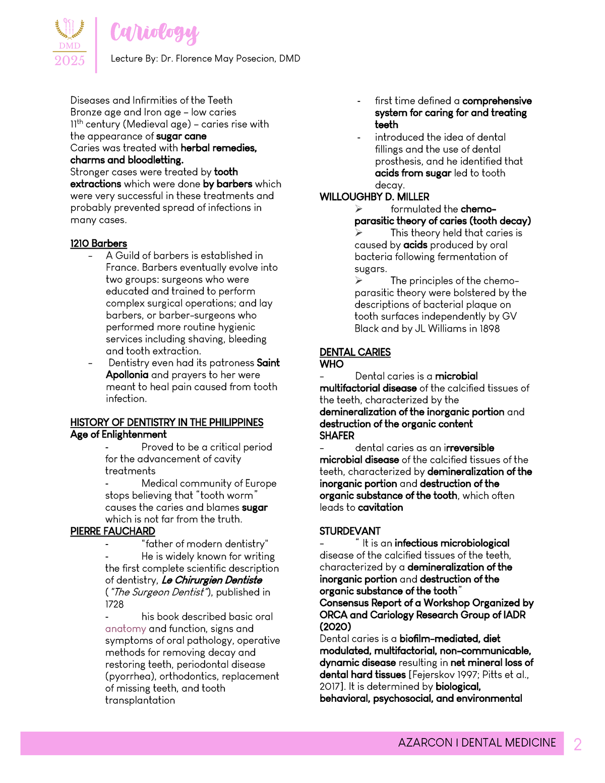 Cariologyprelims - DENTISTRY NOTES - 2 Cariology Lecture By: Dr ...