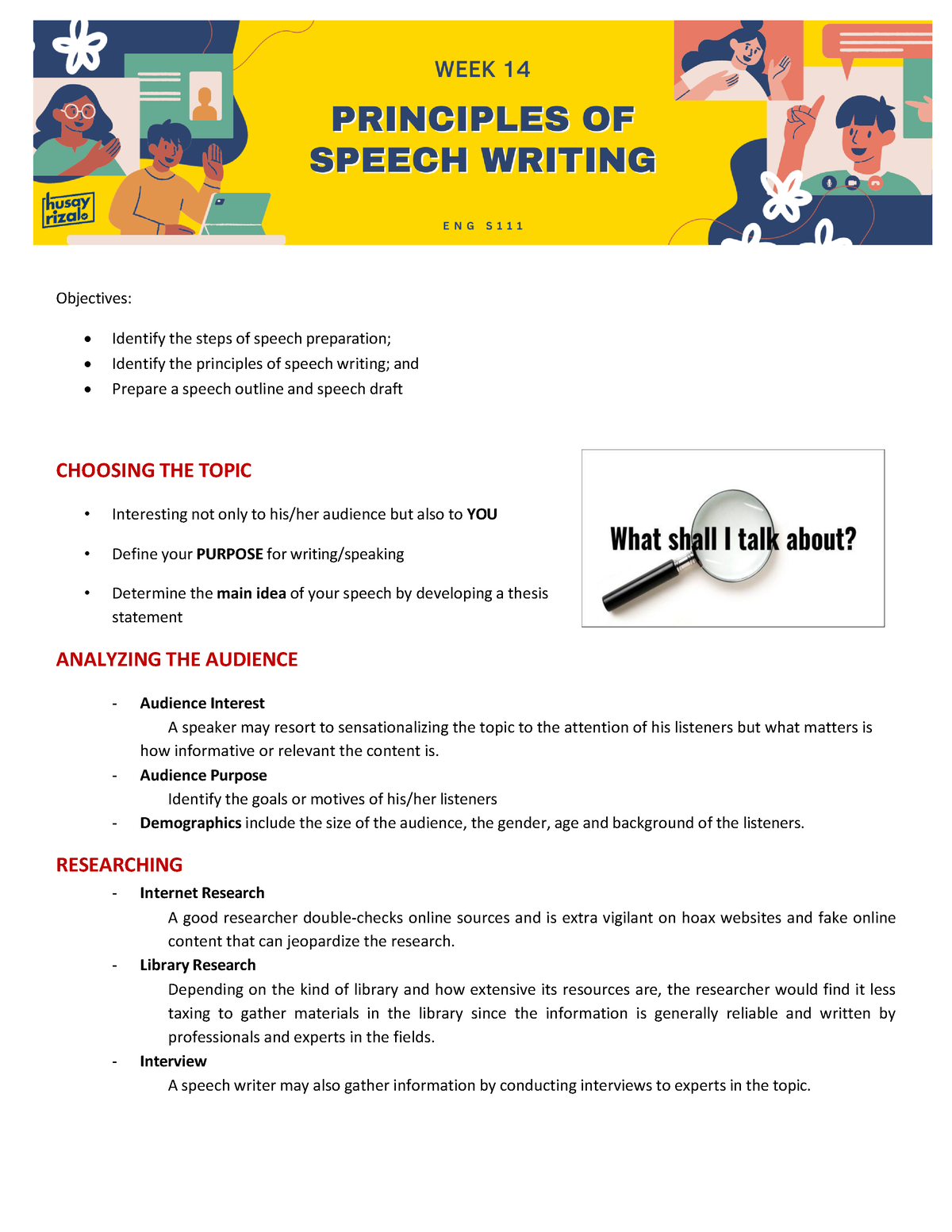 principles of speech writing brainly