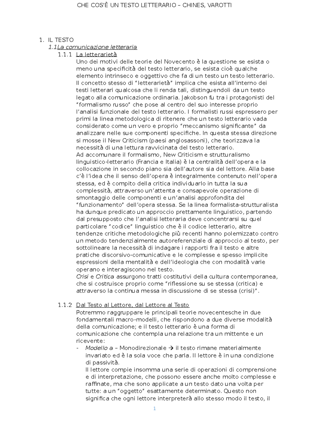 Riassunto Che cos'è un testo letterario Chines, Varotti - StuDocu
