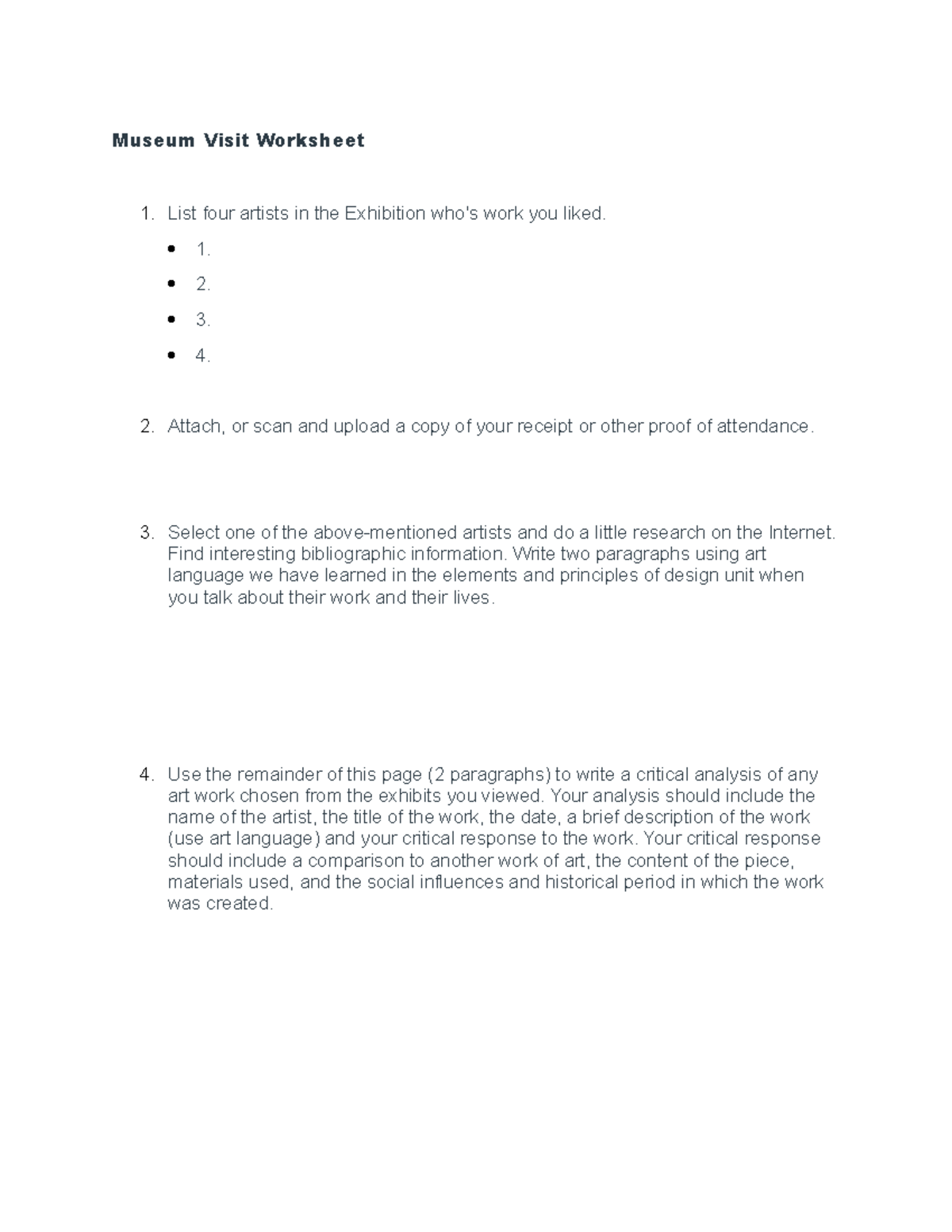 Museum Visit Document - The assignment was part of a travel experience ...