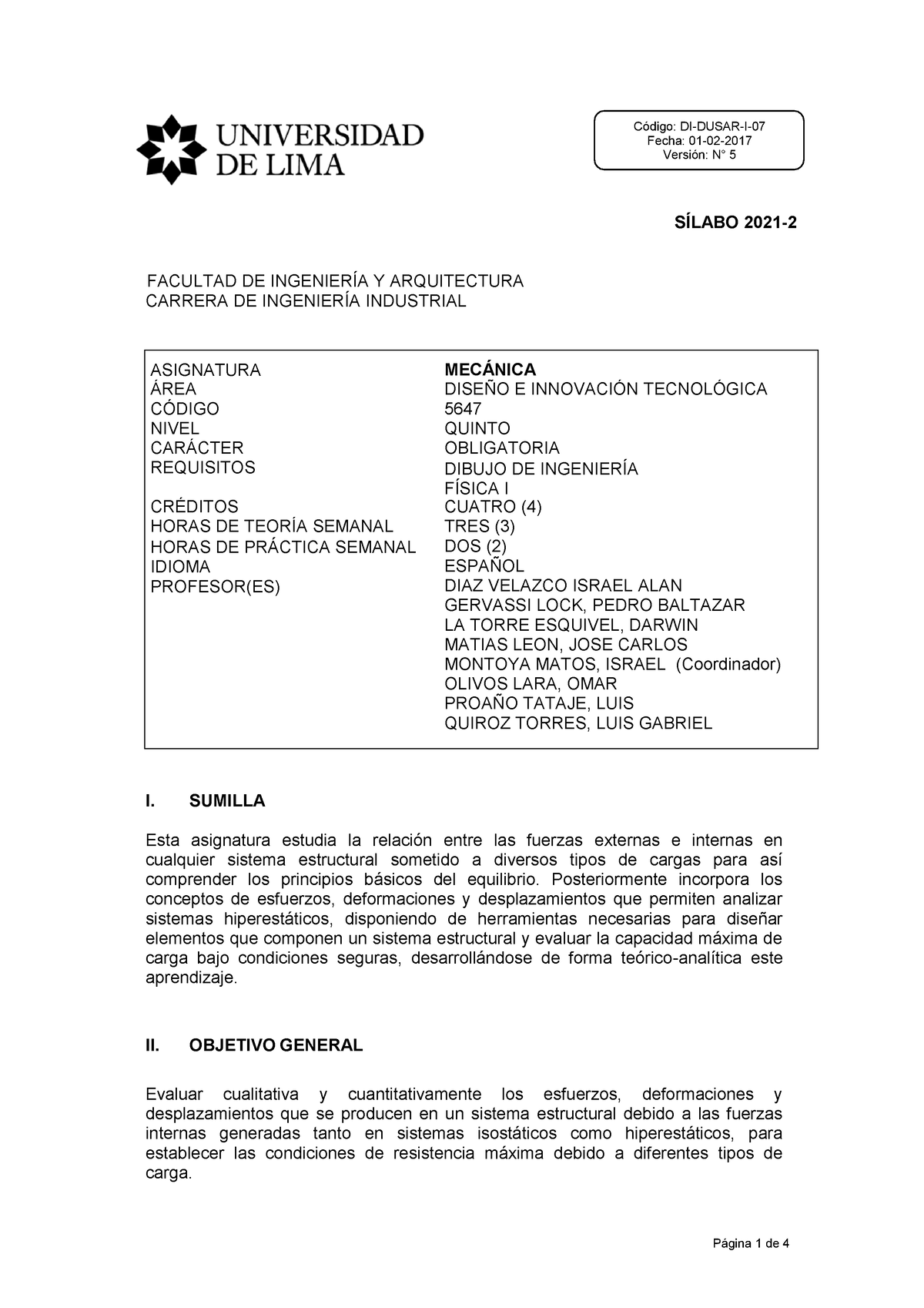 2021-2 SIL Mecanica - Sílabo Del Curso Mecánica Para El Perido 2022-0 ...