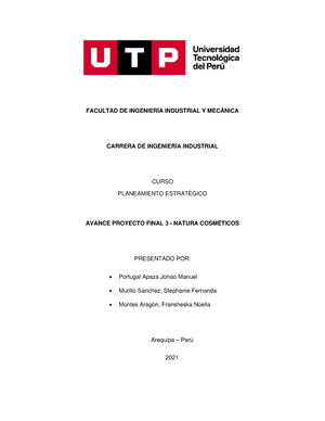 Planeamiento Estratégico Apfinal- Natura - FACULTAD DE INGENIERÍA  INDUSTRIAL Y MECÁNICA CARRERA DE - Studocu