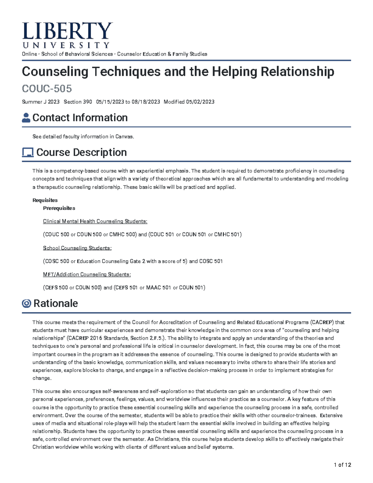 Counseling Techniques And The Helping Relationship COUC 505 Summer J ...