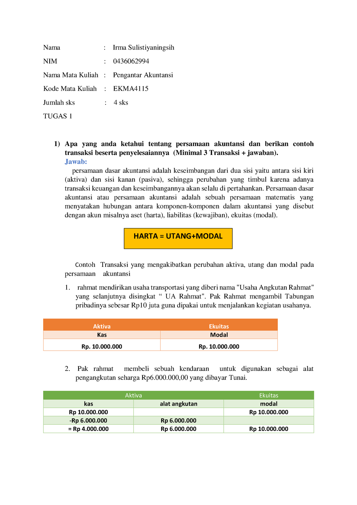 Tugas 1 Pengantar Akuntansi (EKMA4115) Semester 2 - Nama : Irma ...