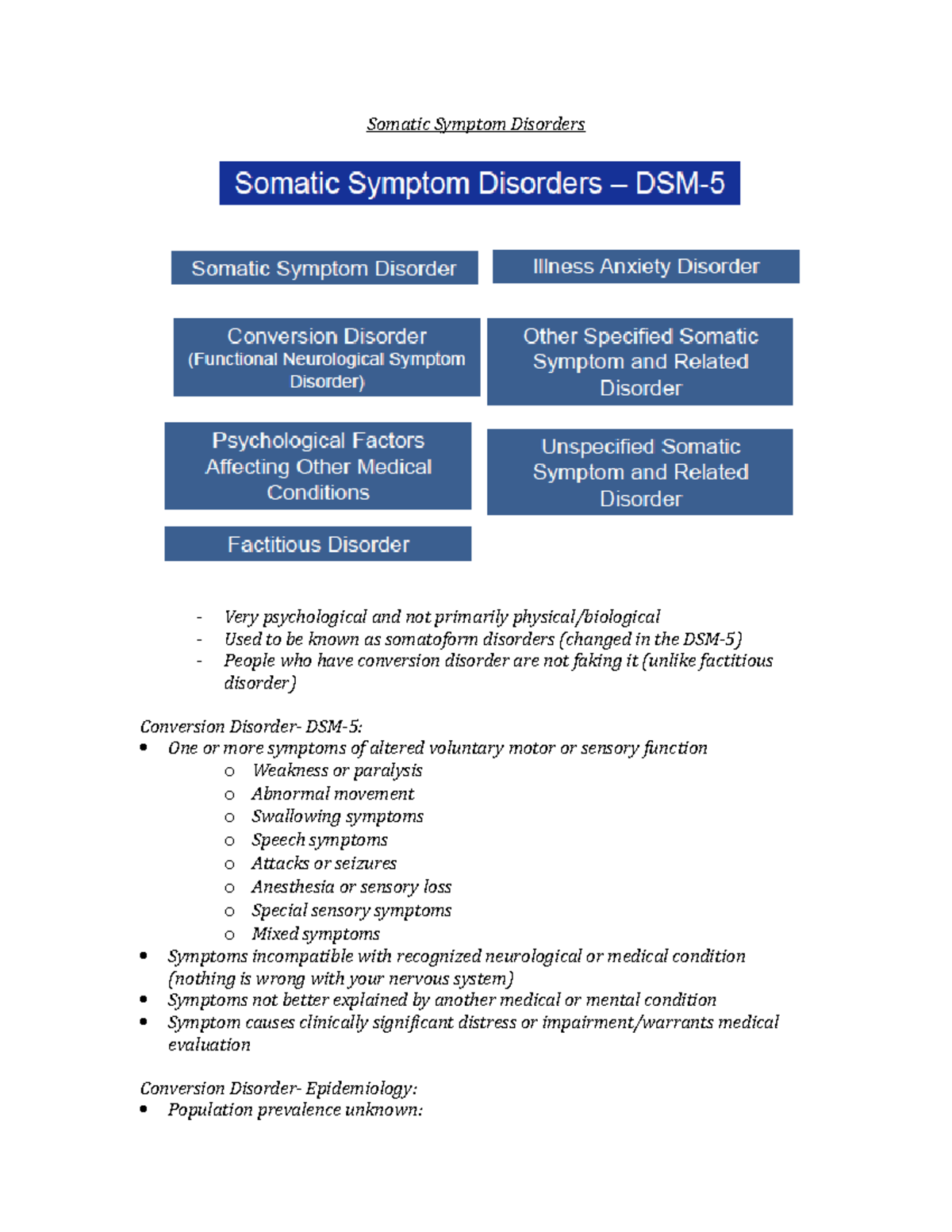 Lecture notes, lectures 5 - Somatic Symptom Disorders - Somatic Symptom ...