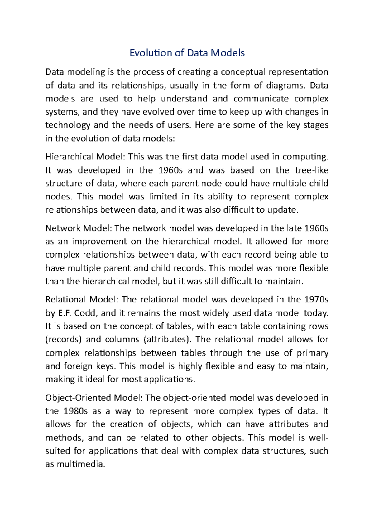 evolution-of-data-models-data-models-are-used-to-help-understand-and