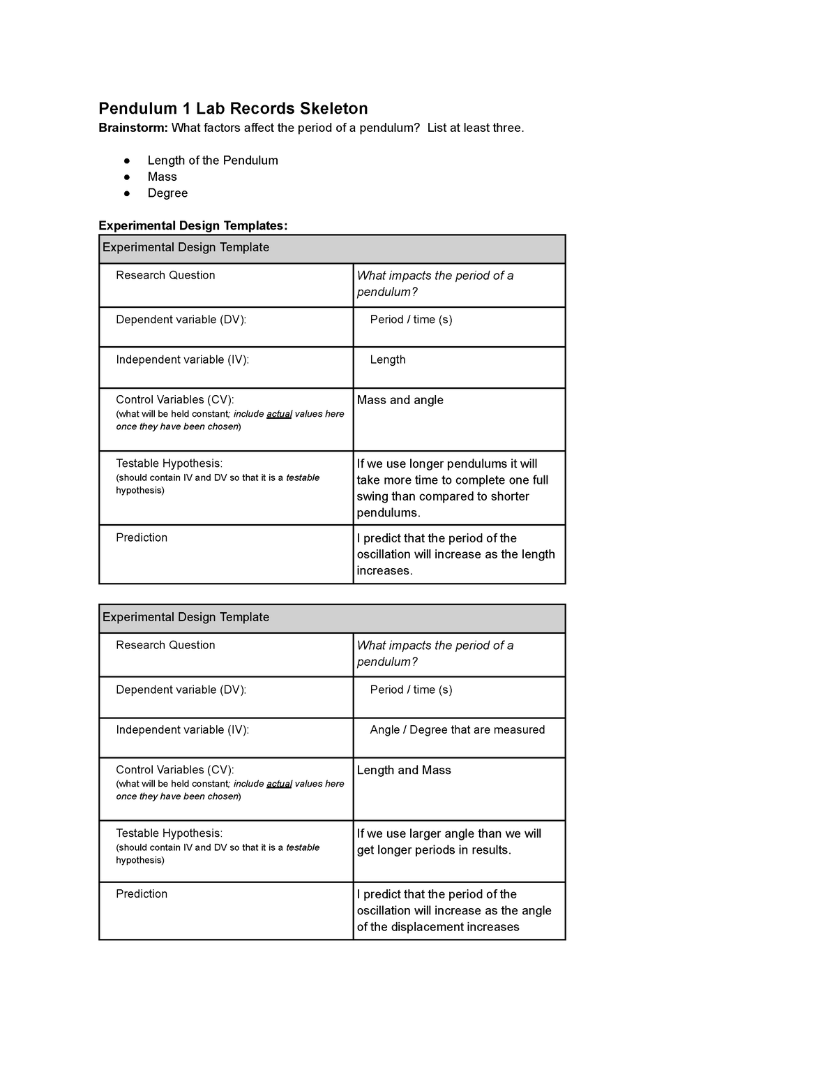 #2 Pendulum 1 Lab Records Skeleton - Pendulum 1 Lab Records Skeleton 