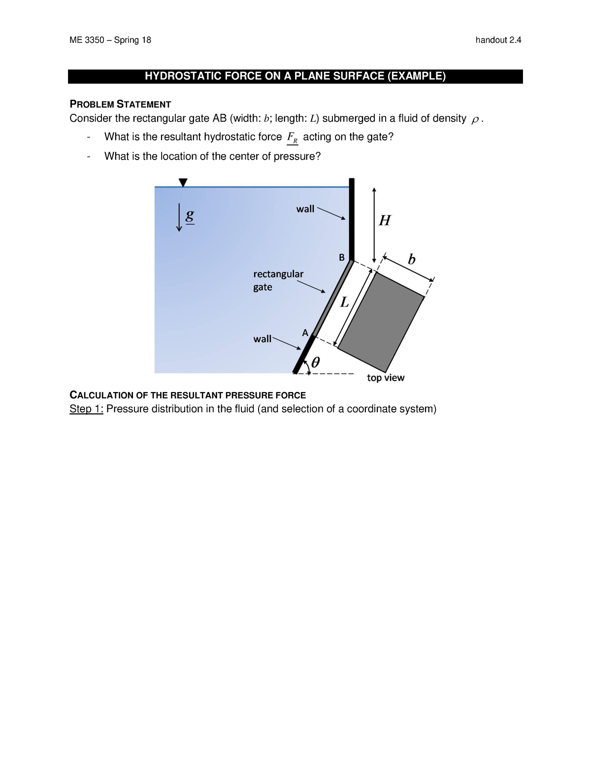 2.4 Pressure Force On Plane Surface - Problem - HYDROSTATIC FORCE ON A ...