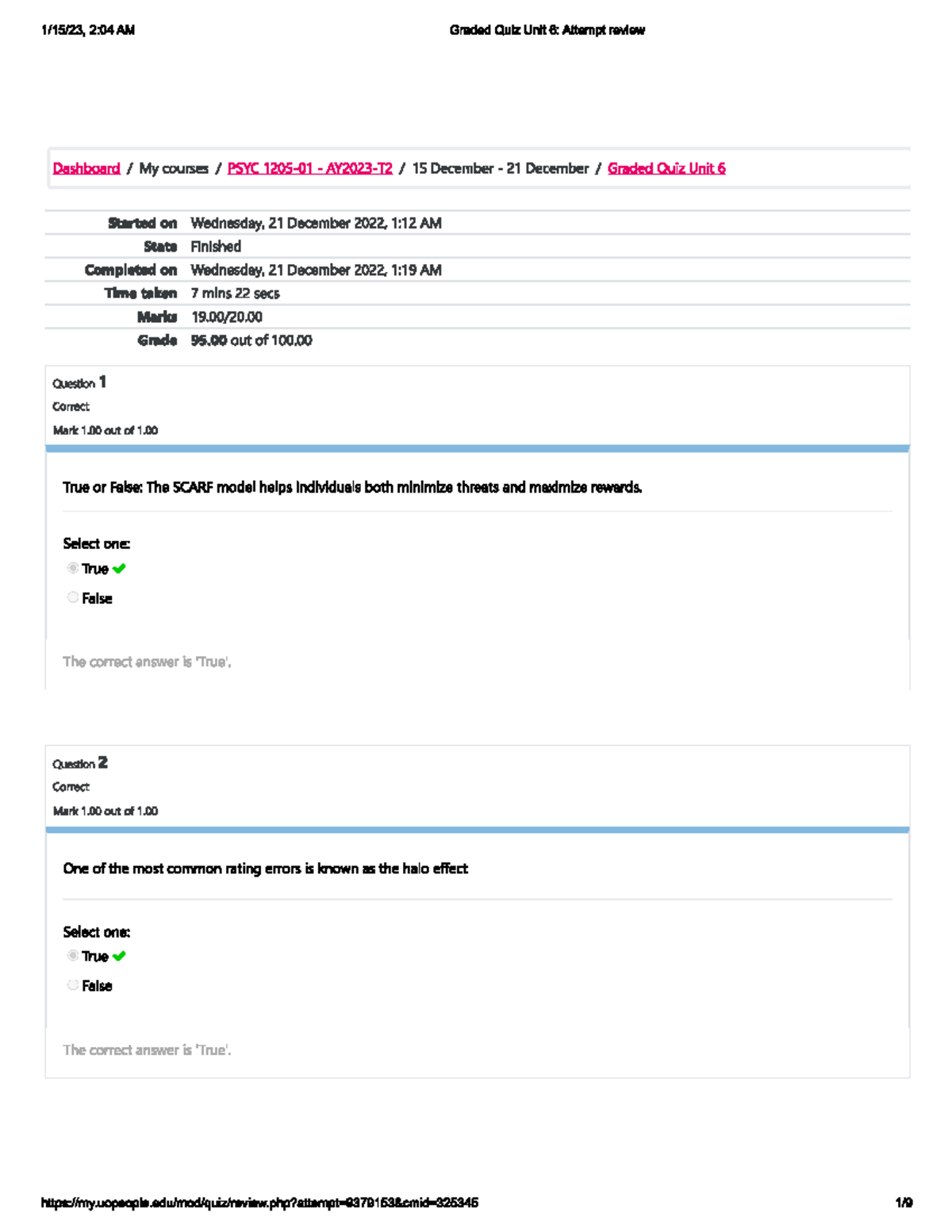 Graded Quiz Unit 6 PSYC 1205 - 2:04 AM Graded Quiz Unit 6: Attempt ...