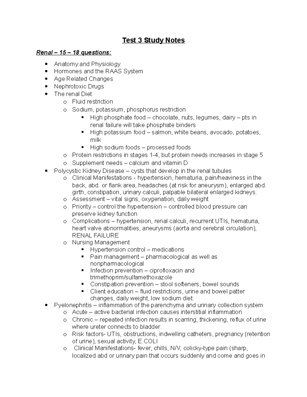 Exam 3 Notes - Mrs. Rice- renal/repro/integ/burns - Test 3 Study Notes ...