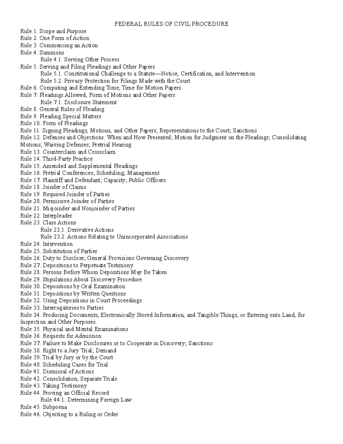 Federal Rules of Civil Procedure Outline - FEDERAL RULES OF CIVIL ...