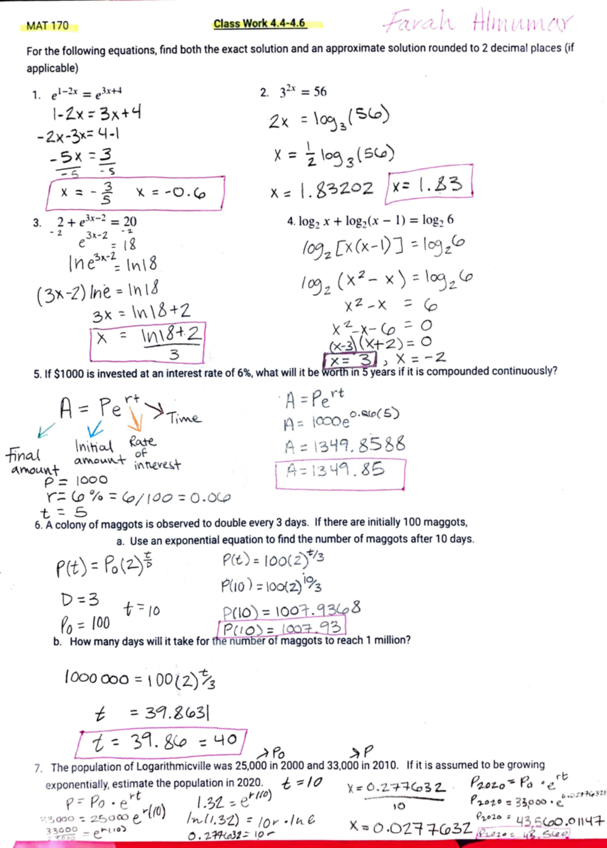 4.4 - 4 - Compounding - MAT 170 Cl ass Work 4-4. ####### For the ...