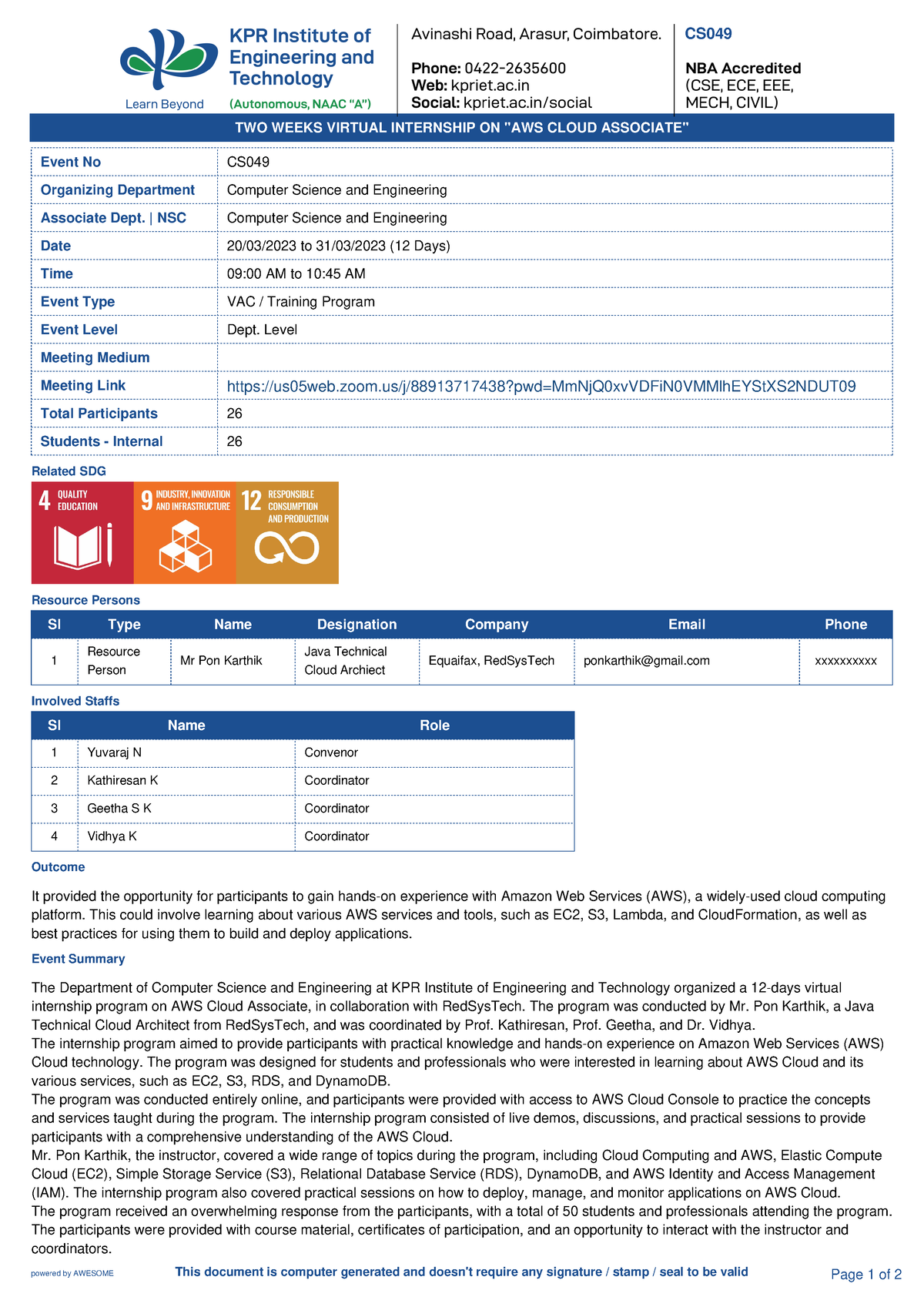 TWO Weeks Virtual Internship ON AWS Cloud Associate - TWO WEEKS VIRTUAL ...