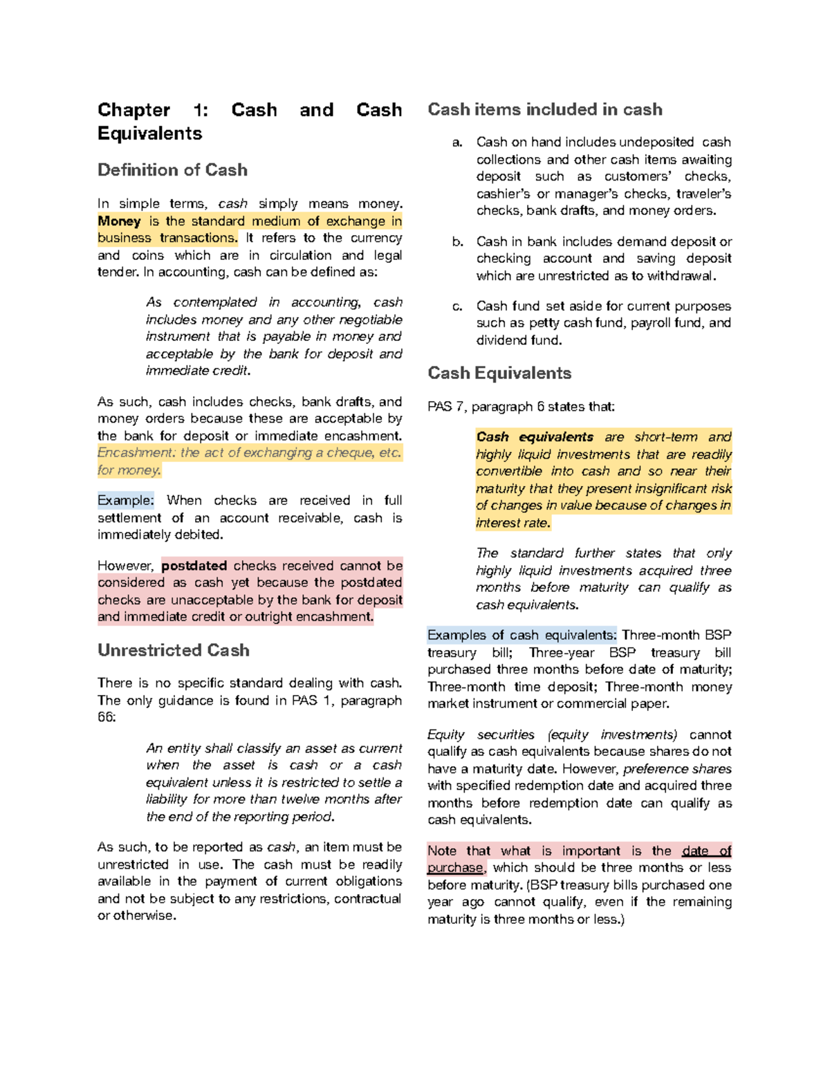 ACG005FARNotes Notes Chapter 1 Cash and Cash Equivalents