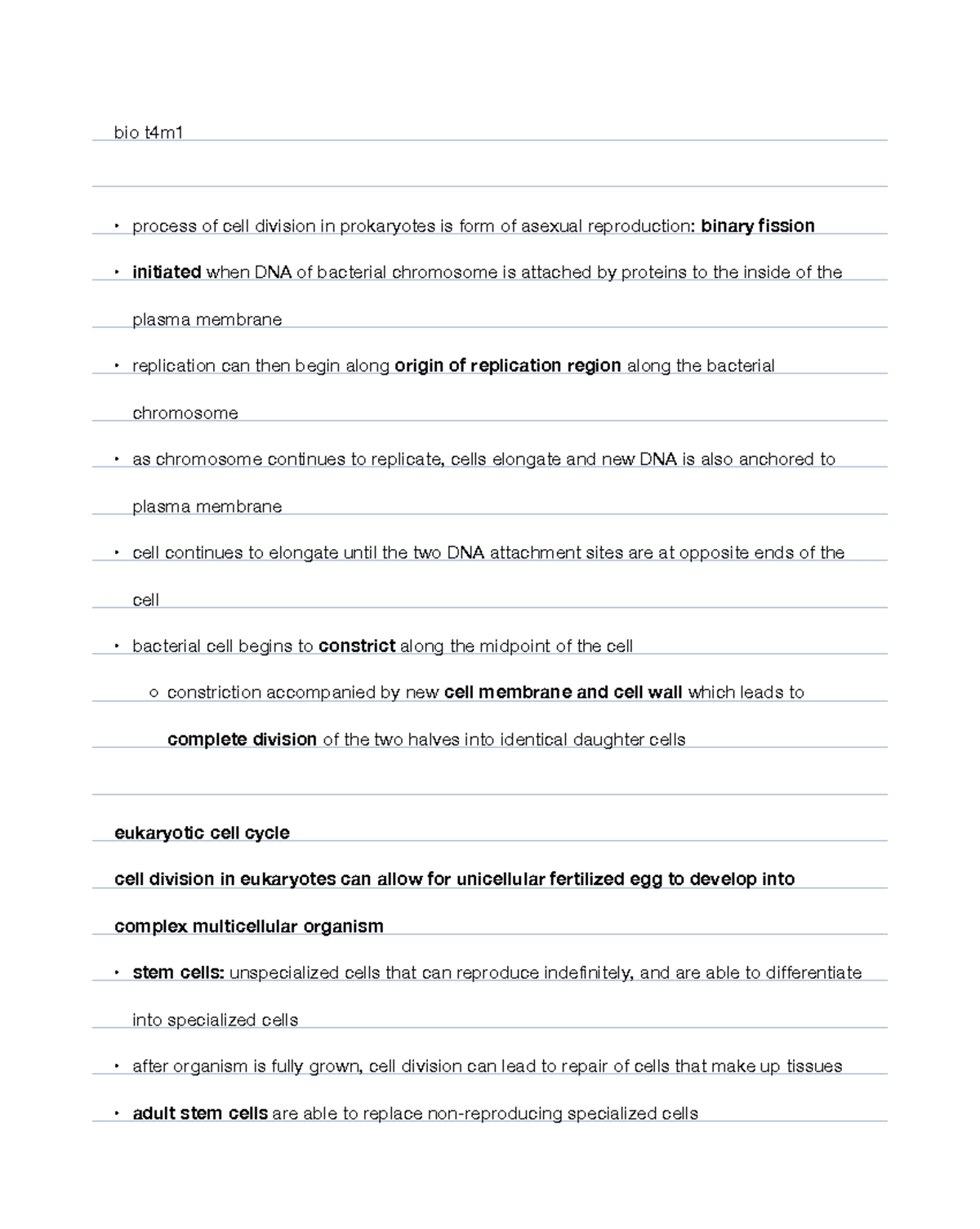 Bio test 3 notes - Summary Biology - bio t4m • process of cell division ...