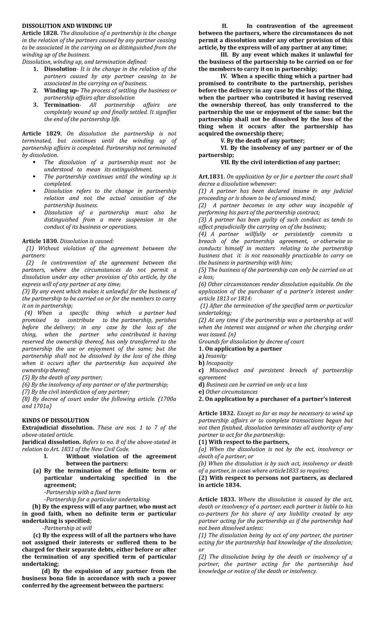 Assignment No 4 Partnership Dissolution And Winding Up Dissolution