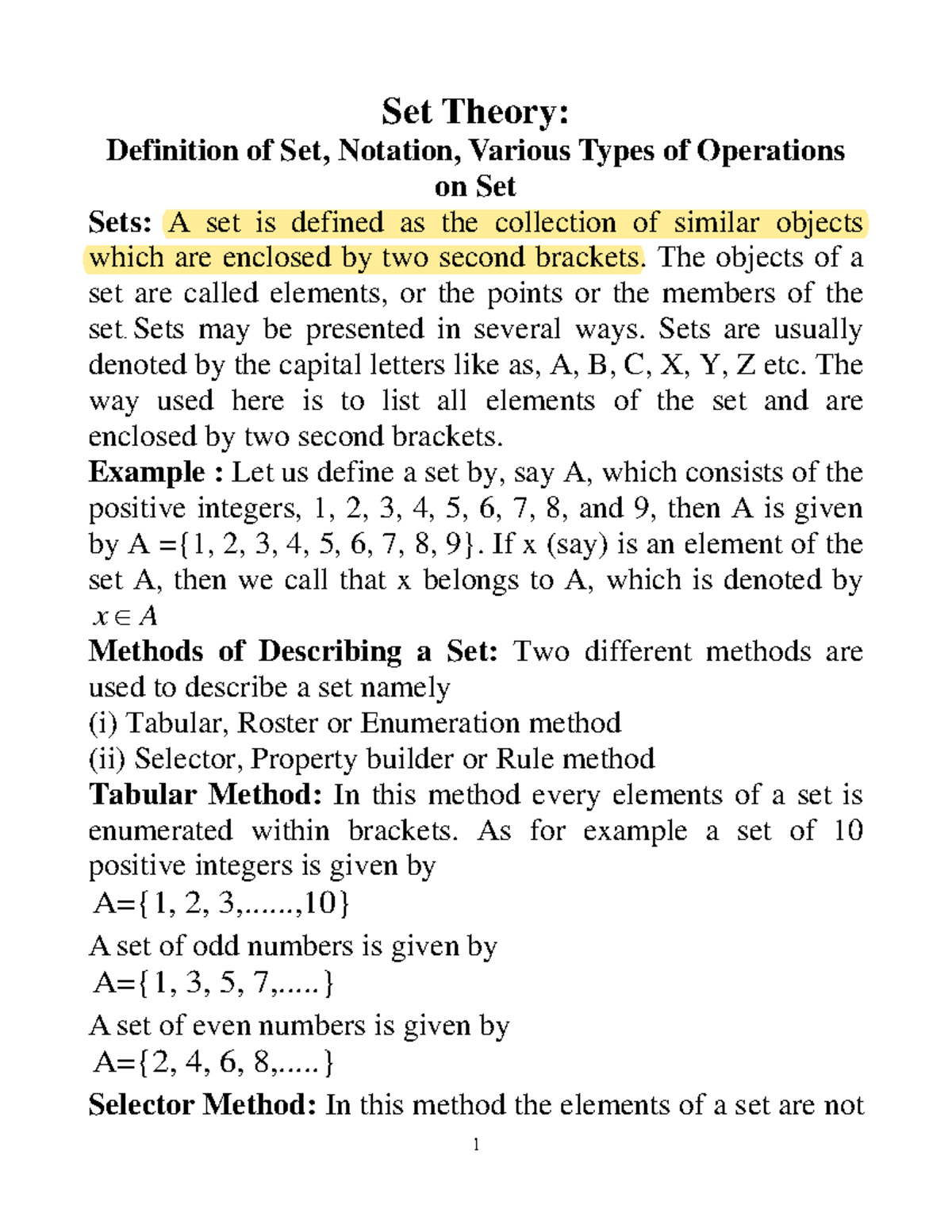 Lecture 3 Set Theory - Set Theory: Definition Of Set, Notation, Various ...