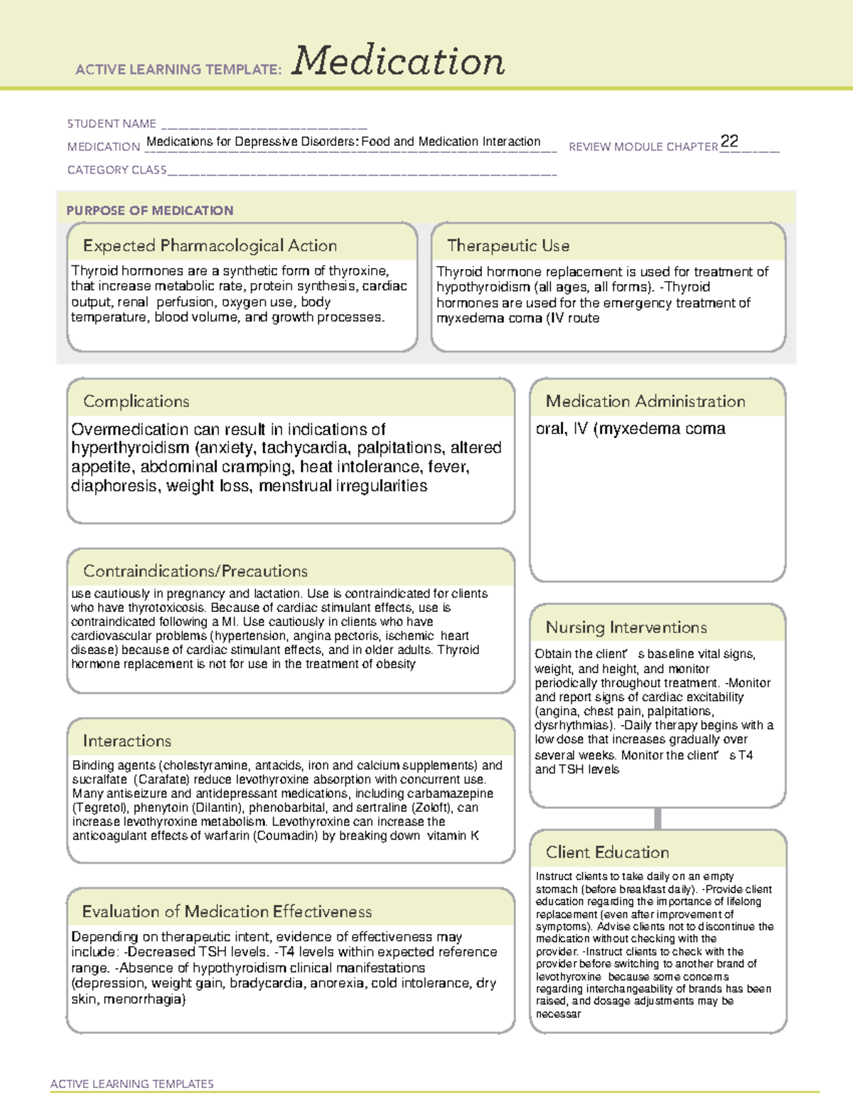 41.Medication blank 22 - ACTIVE LEARNING TEMPLATES Medication STUDENT ...