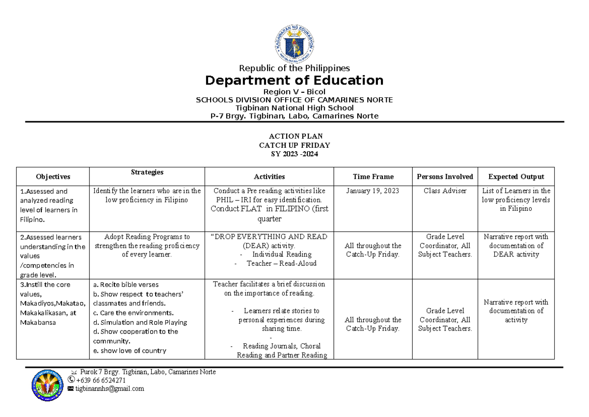 Catch-UP- Friday- Action-PLAN- Janeth J. Abarca docx - Republic of the ...