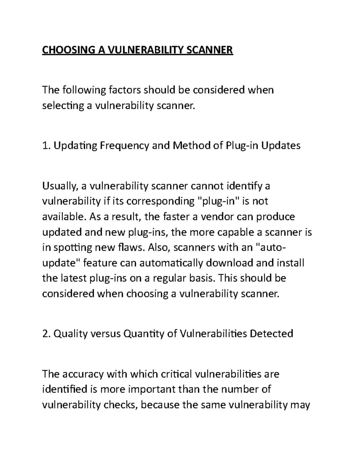 Choosing a vuln scnr - CHOOSING A VULNERABILITY SCANNER The following ...