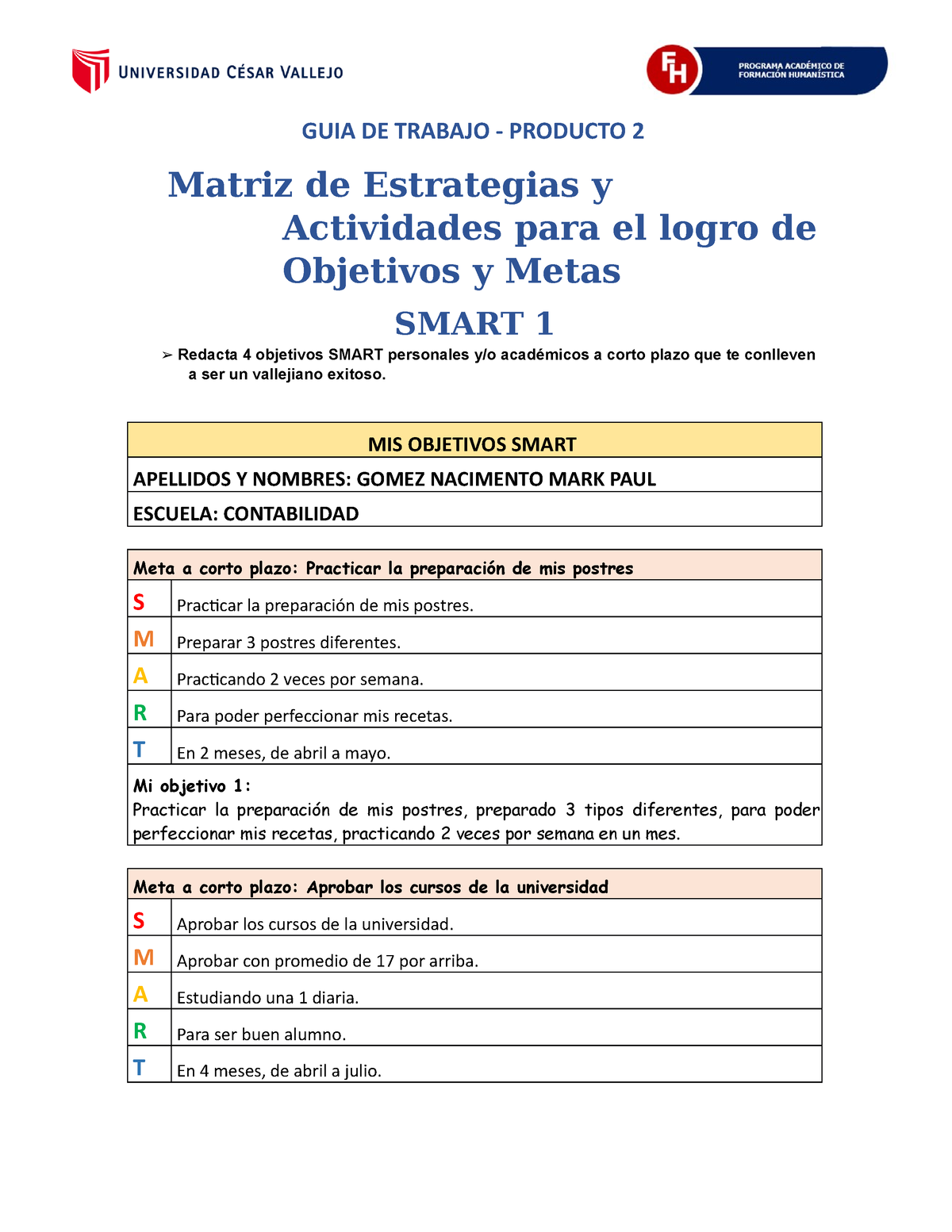 2 Matriz Smart Mark Gomez GUIA DE TRABAJO PRODUCTO 2 Matriz De