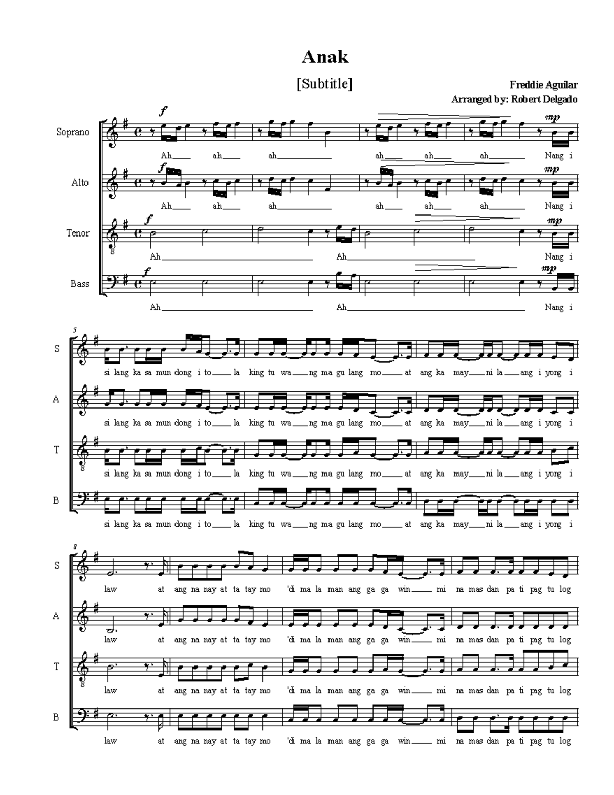 ANAKmusicsheet Notes & & V ? c c c c Soprano Alto Tenor Bass ‰ œ œ œ ‰ œ œ œ Ah ah ‰ œ ANAKmusicsheet Notes & & V ? c c c c Soprano Alto Tenor Bass ‰ œ œ œ ‰ œ œ œ Ah ah ‰ œ