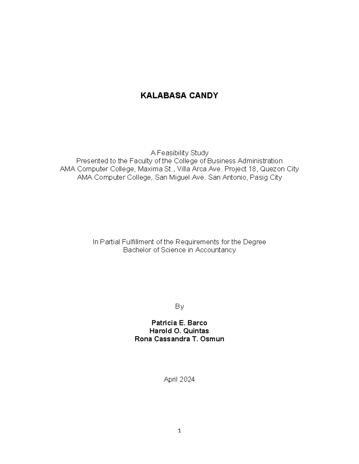 Feasibility Study OF Kalabasa Candy - KALABASA CANDY A Feasibility ...