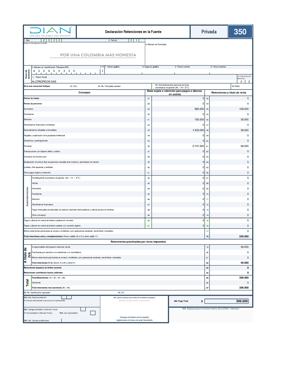 Formulario 350 2032022 2.19.17 p. m 1. Año 2 0 2 2 3. Período 0 1