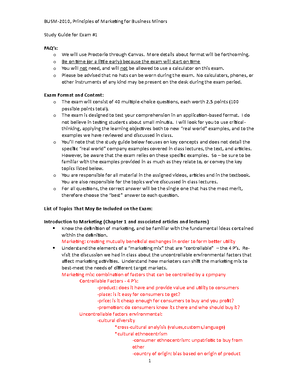 Principles Of Marketing Final Exam Study Guide - TO DO: Review Pricing ...