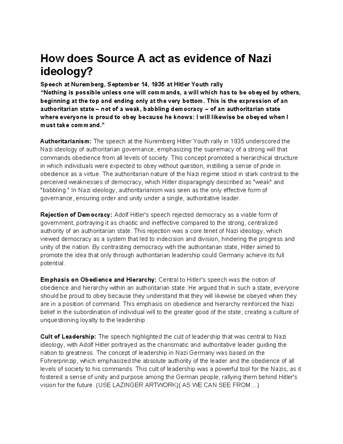 Modern Responses - How does Source A act as evidence of Nazi ideology ...