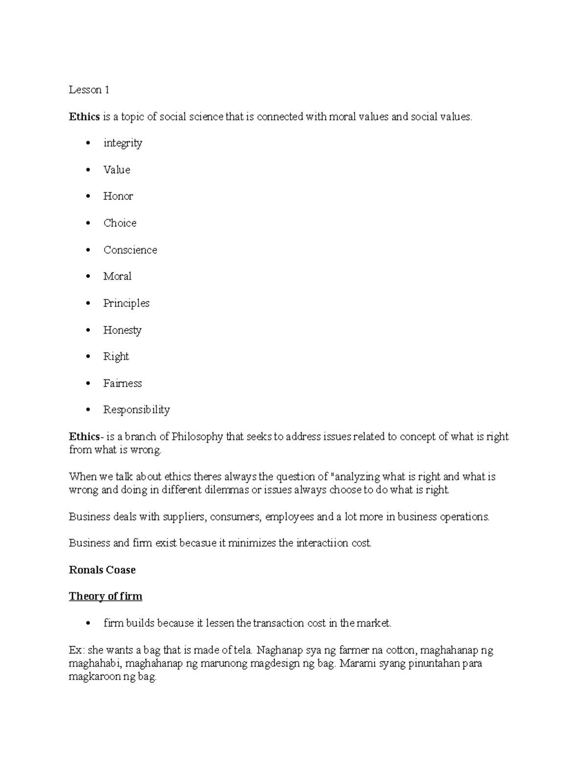 Ethics AND Business - Lecture notes 1 - BatStateU - Studocu