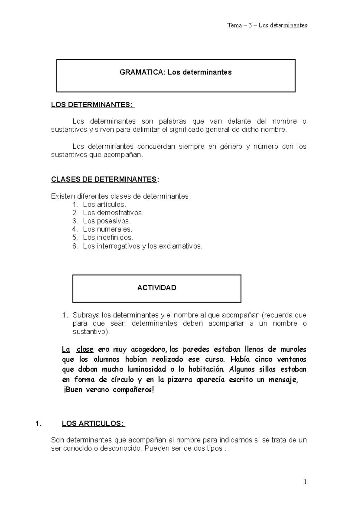 Determinantes Lengua Castellana Gramatica Los Determinantes Los Determinantes Los Studocu