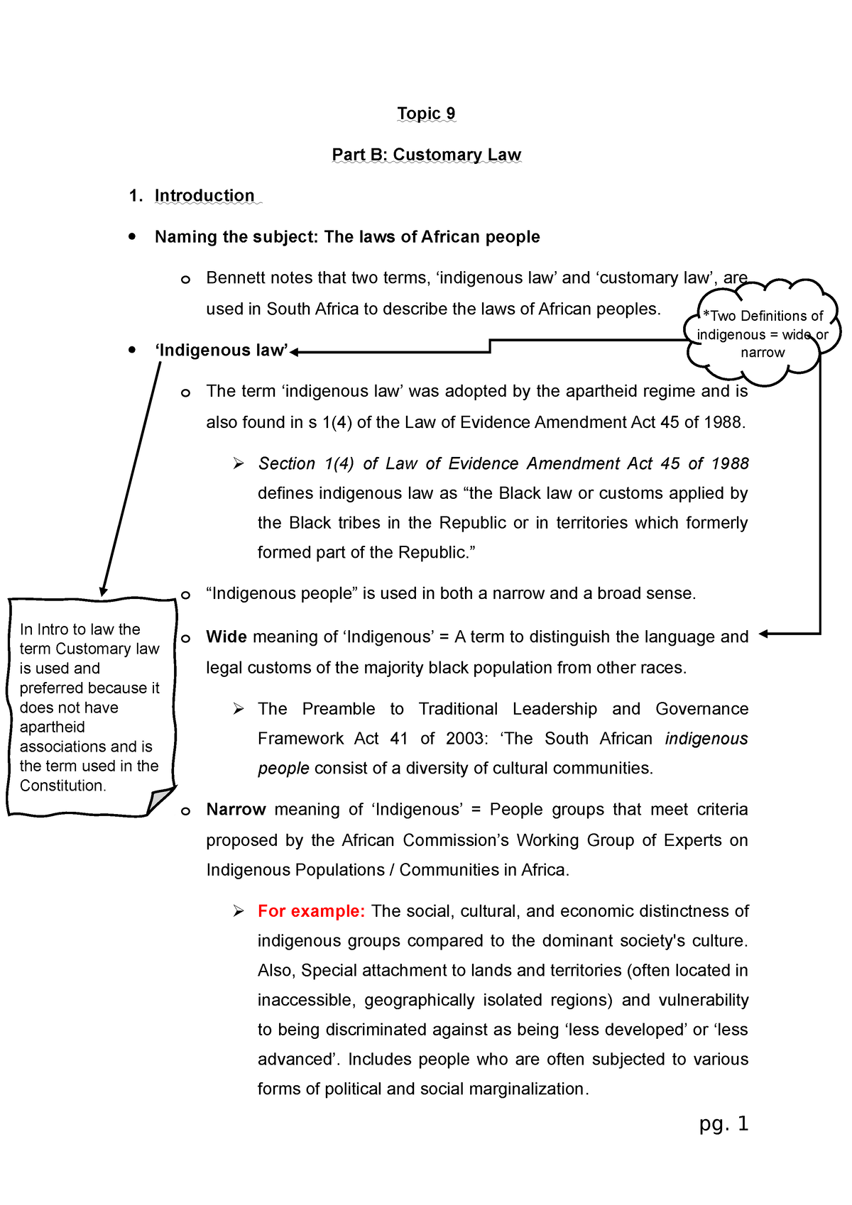 Part B- Customary Law - Topic 9 Part B: Customary Law 1. Introduction ...