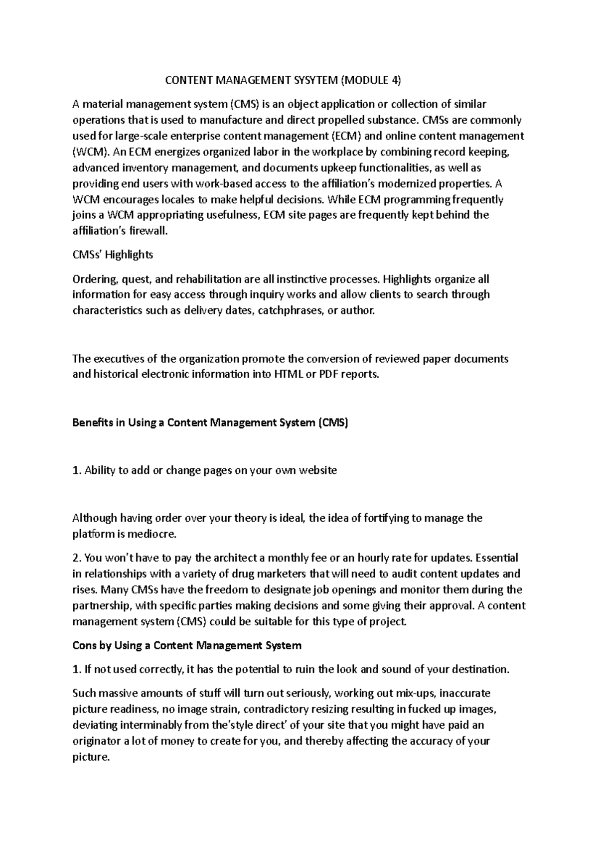 Week 4 indivisial topic content management - CONTENT MANAGEMENT SYSYTEM ...
