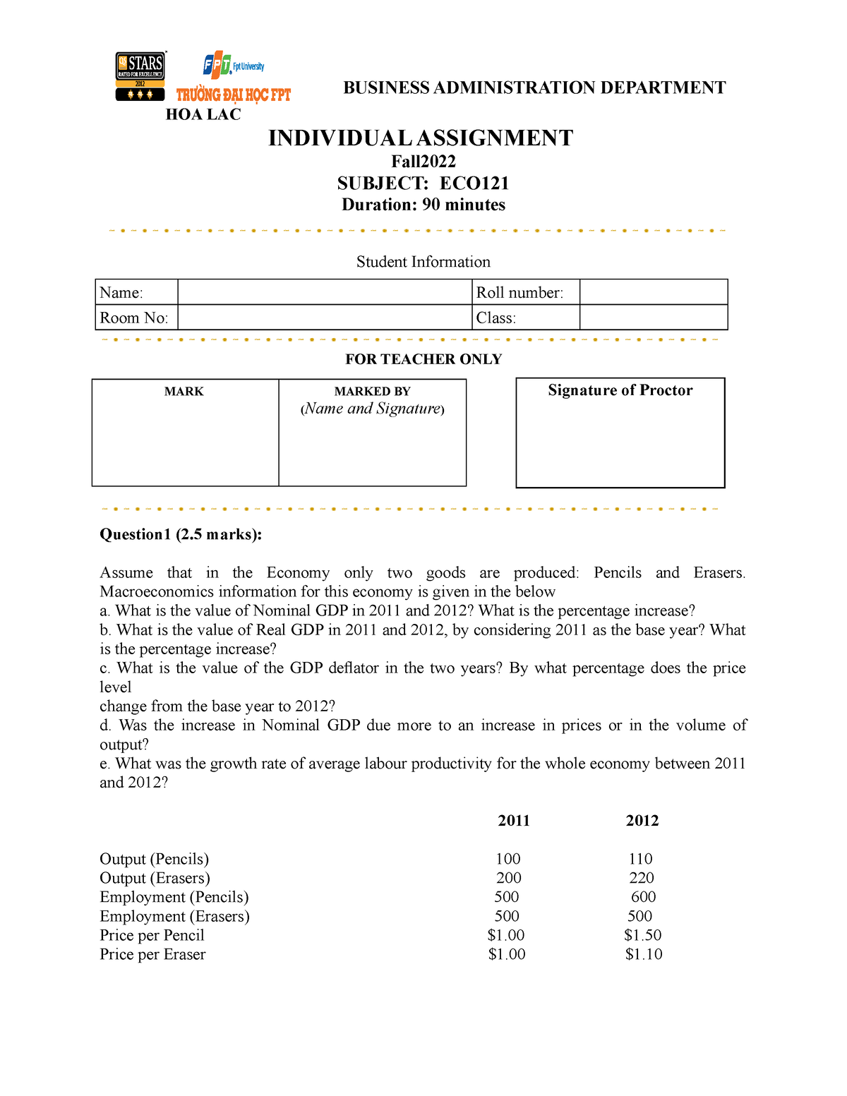 ECO121 Test 02 Individual Assignment 02 - HOA LAC BUSINESS ...