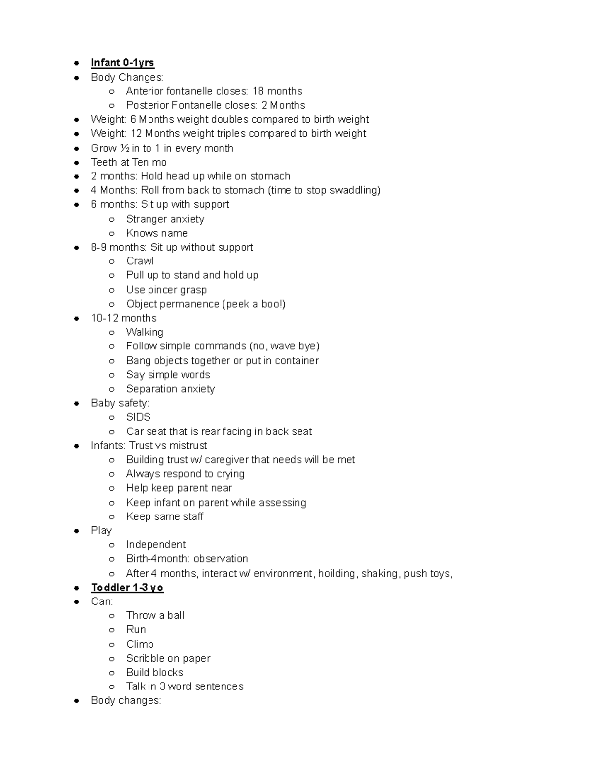 Untitled document - NCLEX Study OB - Infant 0-1yrs Body Changes ...