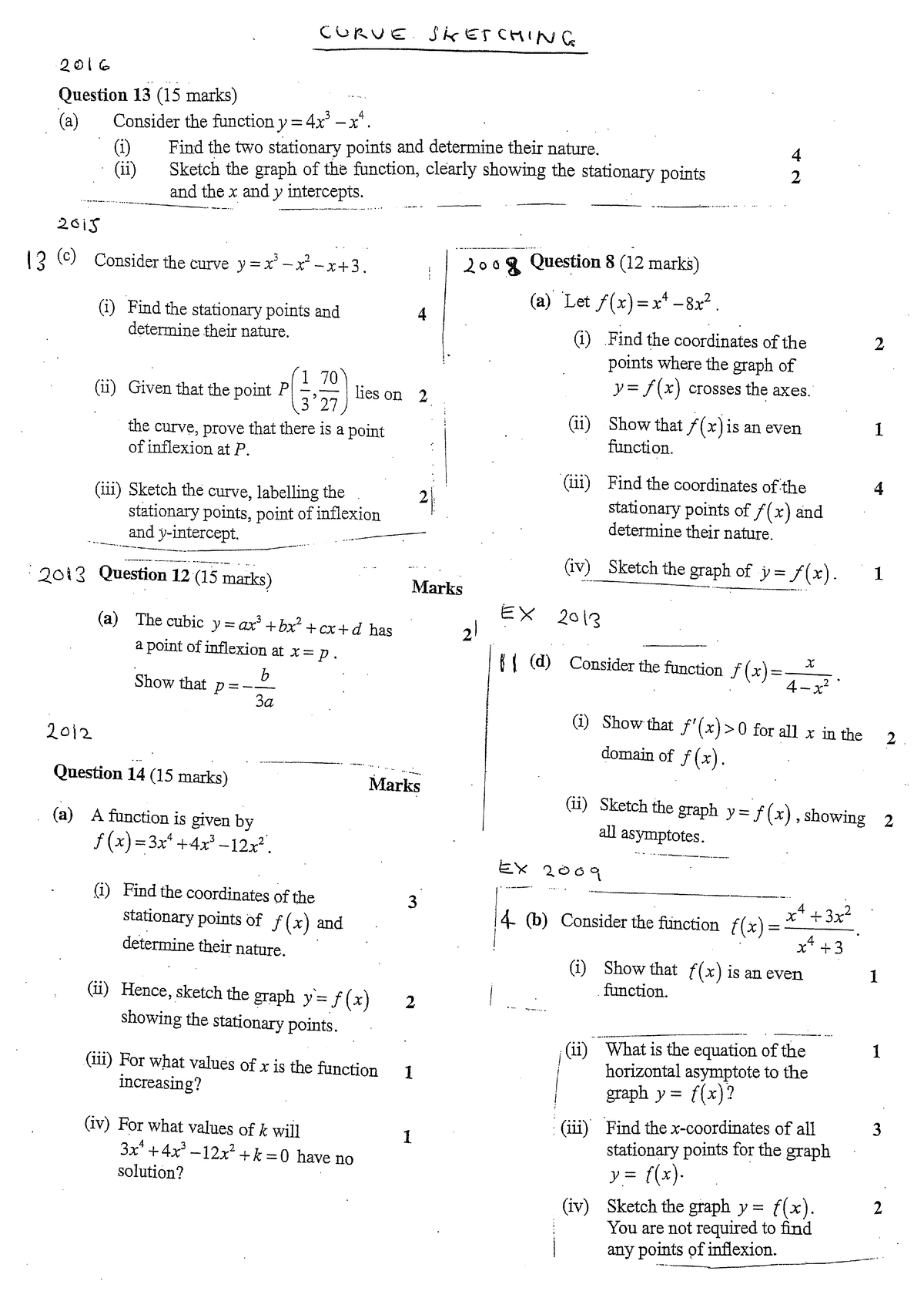 HSC Questions - Mathematics - Calculus (curve sketching) - LEST380 ...