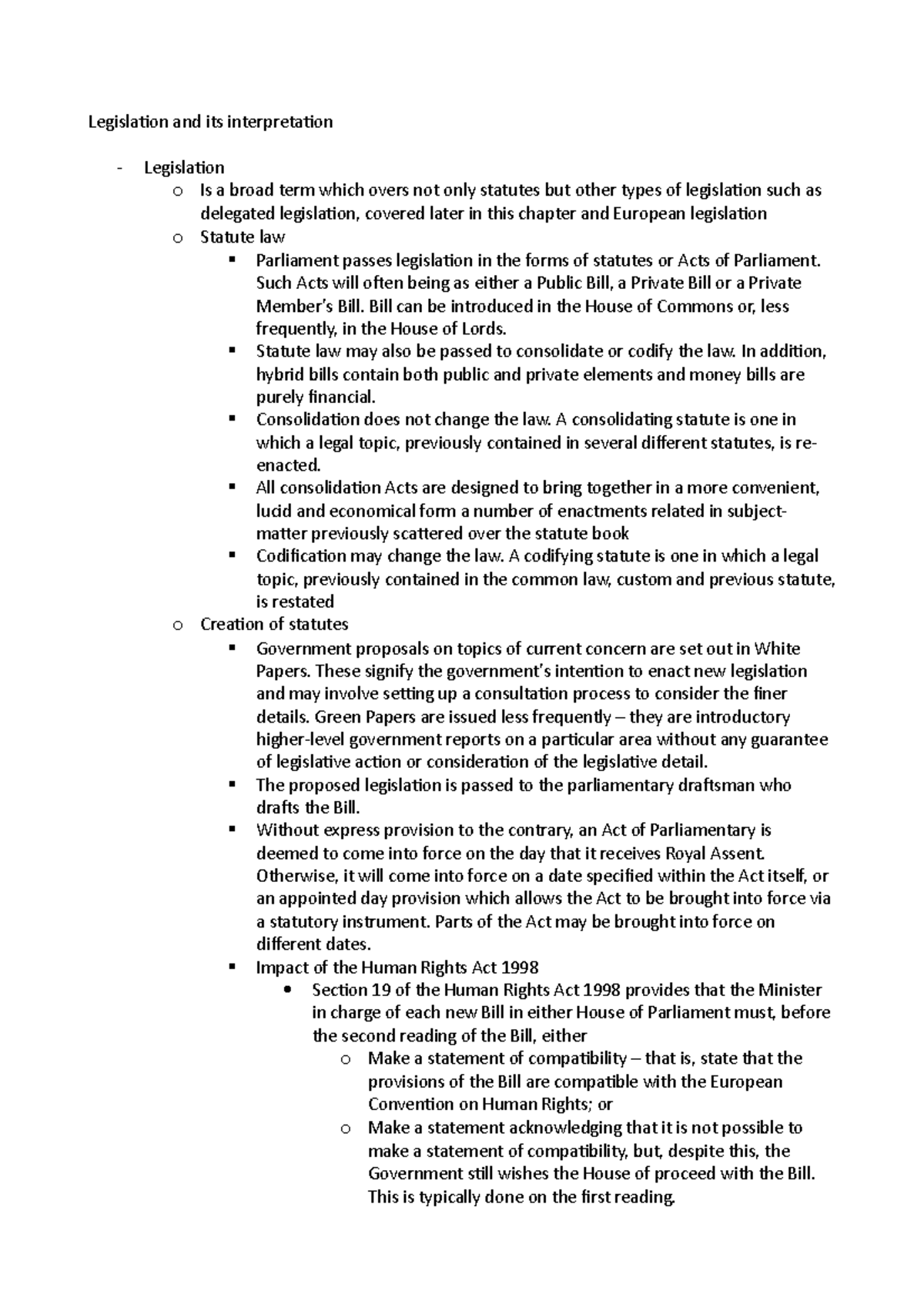 Lecture 1 - Legislation and its interpretation - Legislation and its ...