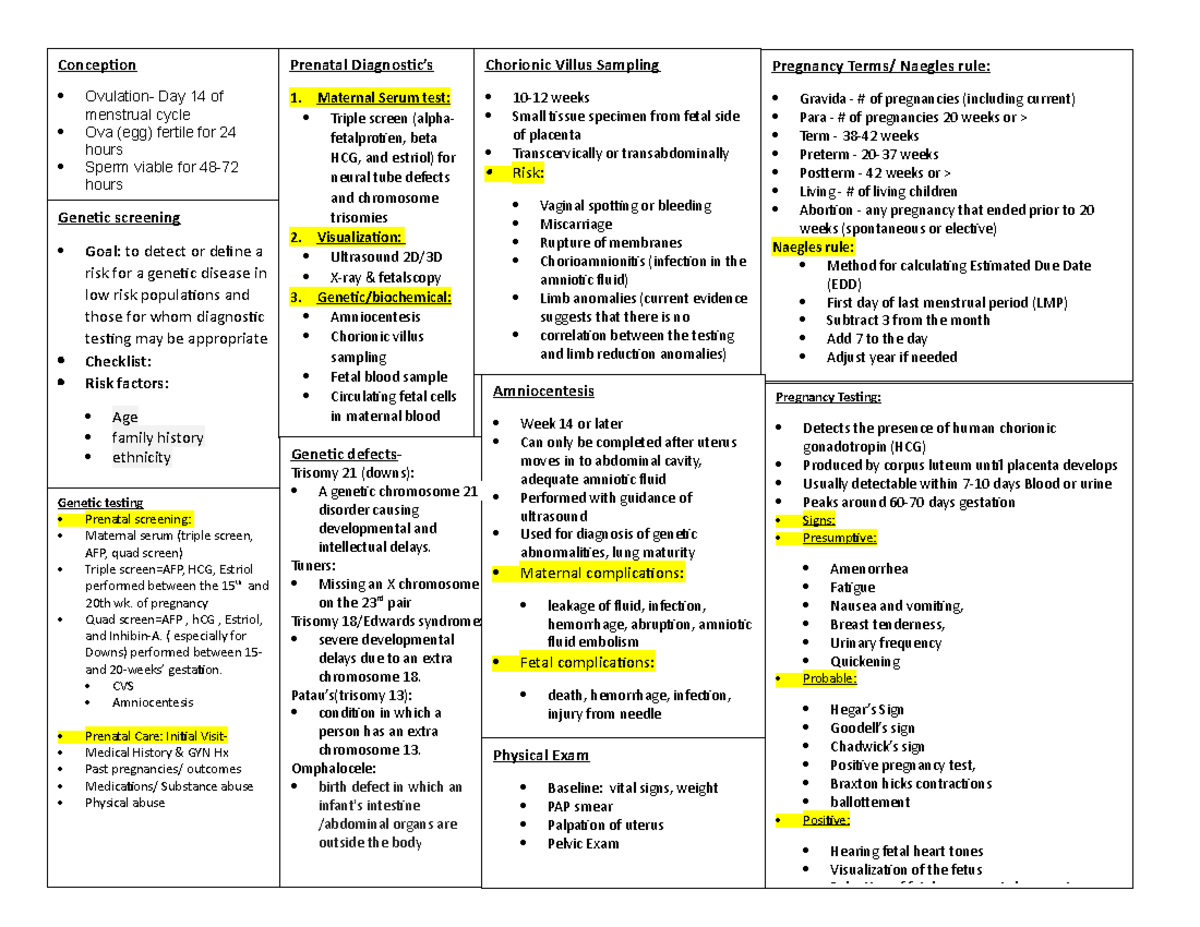 Maternity:Peds Exam 1 - Exam review - Pregnancy Terms/ Naegles rule ...