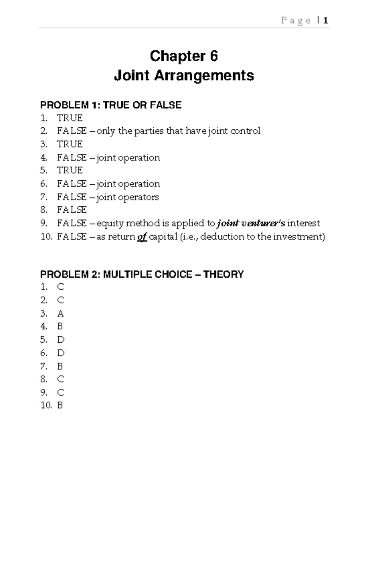 Joint Arrangements - Chapter 6 Joint Arrangements PROBLEM 1: TRUE OR ...