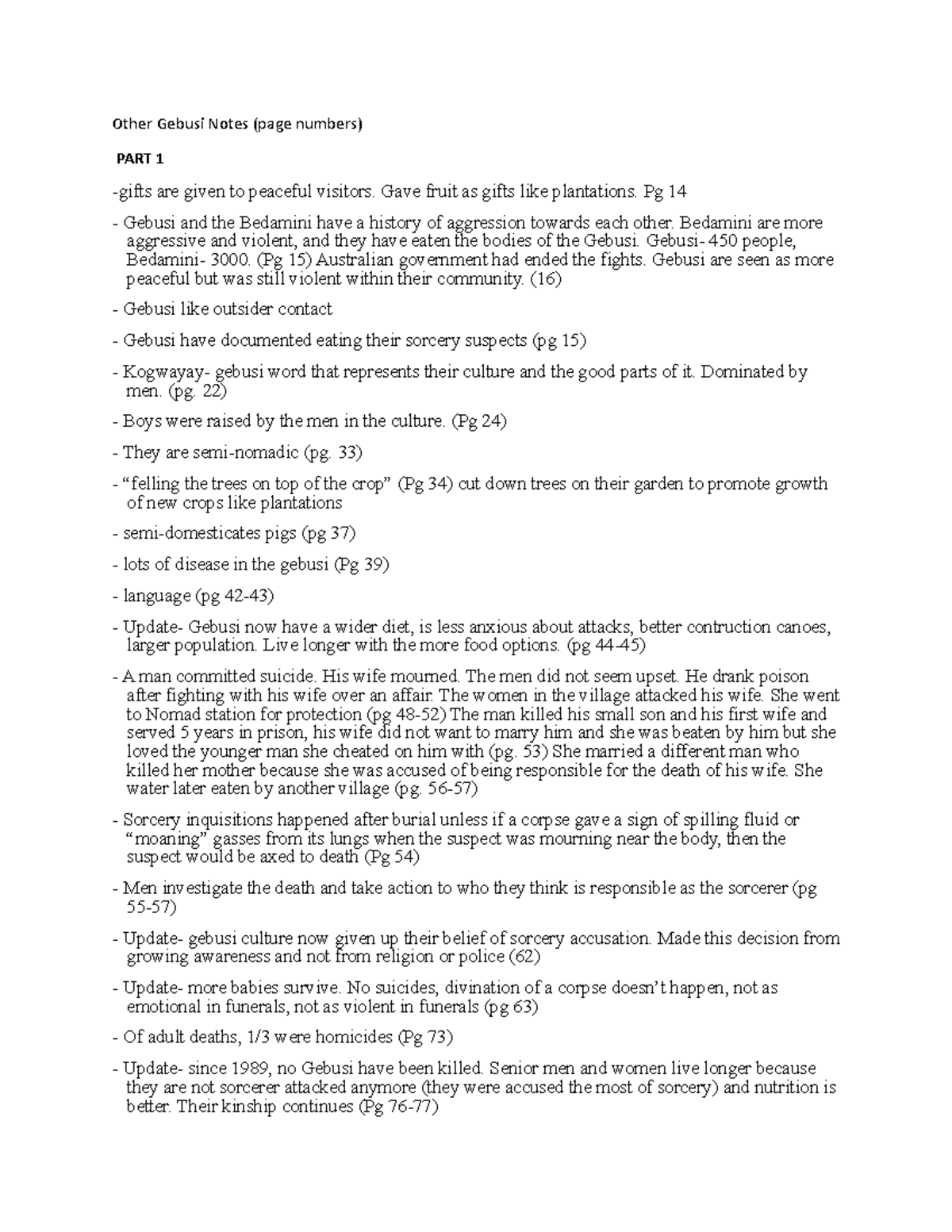 Gebusi Notes- from book - Other Gebusi Notes (page numbers) PART 1 ...